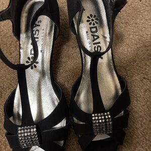 Daisy Black Women's Heels with Rhinestone Accent